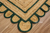 Dark green scalloped jute rug texture detail shot