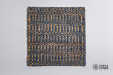 Bluish grey abstract diamond handwoven rug, full flat view