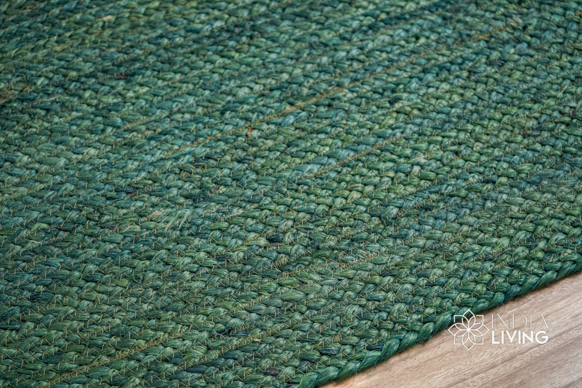 Close-up of hand-braided jute texture in green