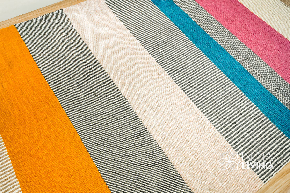 Wool rug pattern detail showing colour variation