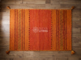 Orange Kilim Rug, Handwoven Diamond Flatweave Cotton Rug