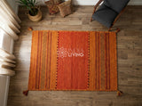 Orange Kilim Rug, Handwoven Diamond Flatweave Cotton Rug