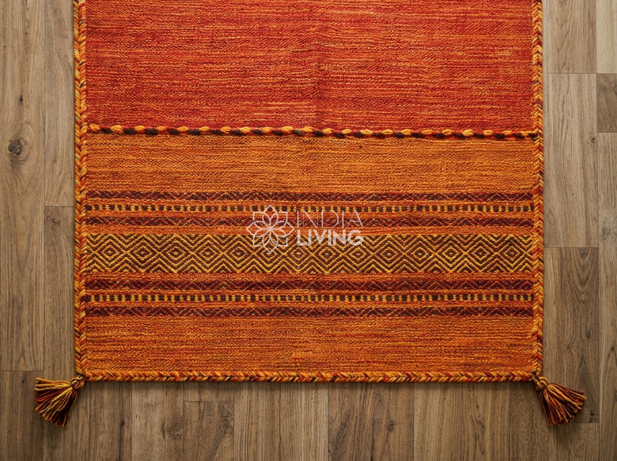 Orange Kilim Rug, Handwoven Diamond Flatweave Cotton Rug