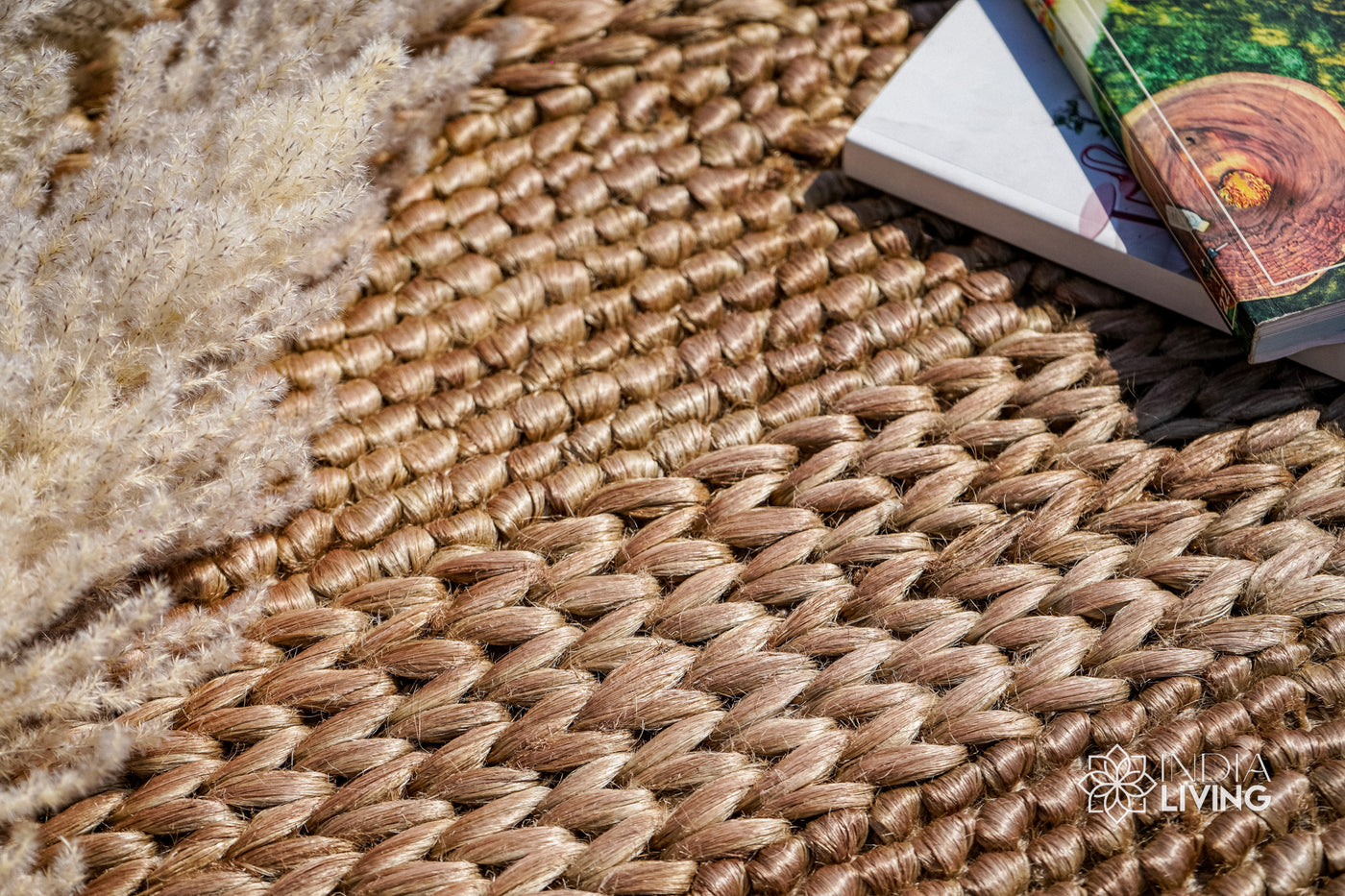 Striata jute cotton rug, natural beige, flat lay view