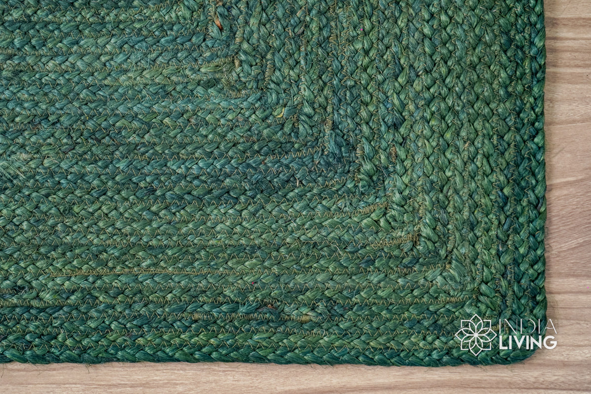 Braided jute rug styled in a living room