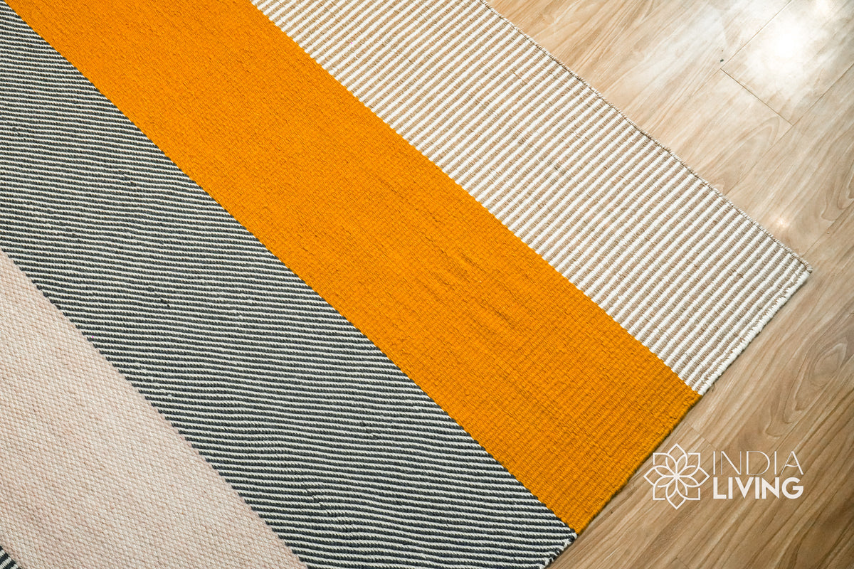 Multicolour Striped Wool Rug, Handwoven