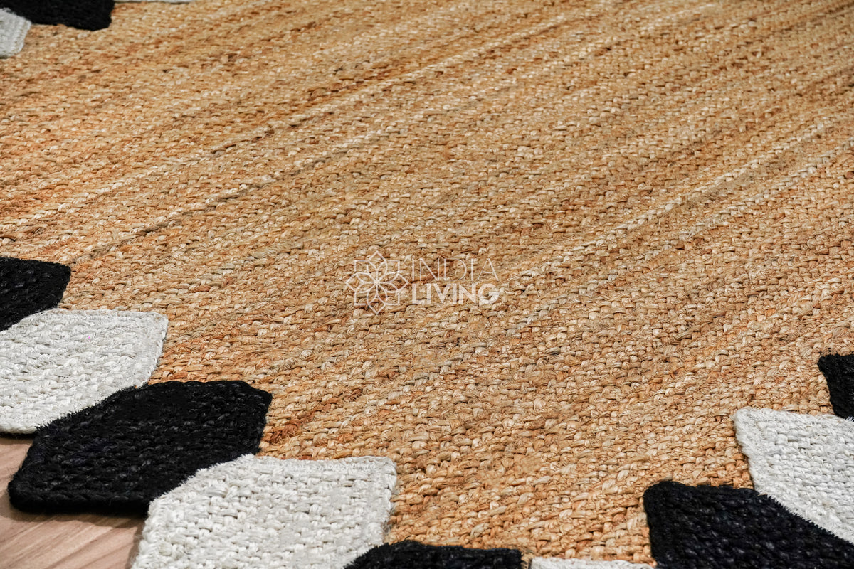 Top-down view of jute braided runner rug texture