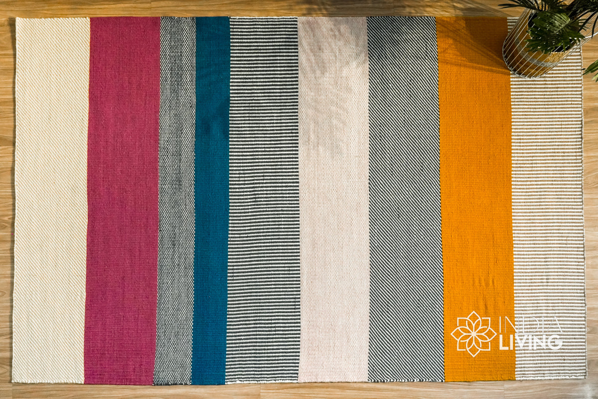 Multicolour Striped Wool Rug, Handwoven