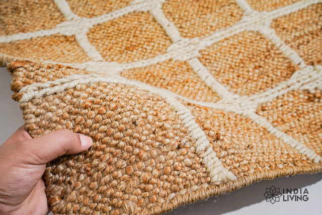 Natural jute ivory check rug, flat lay view