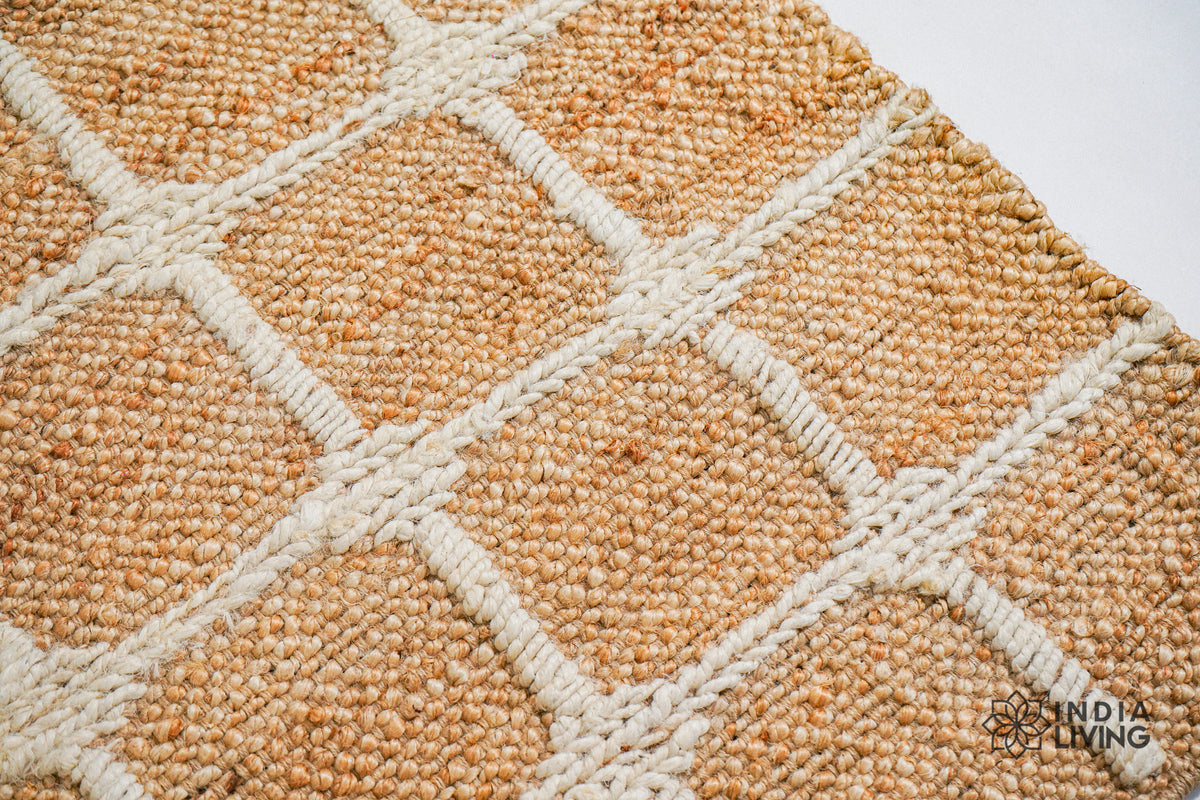 Jute rug corner detail showing check weave