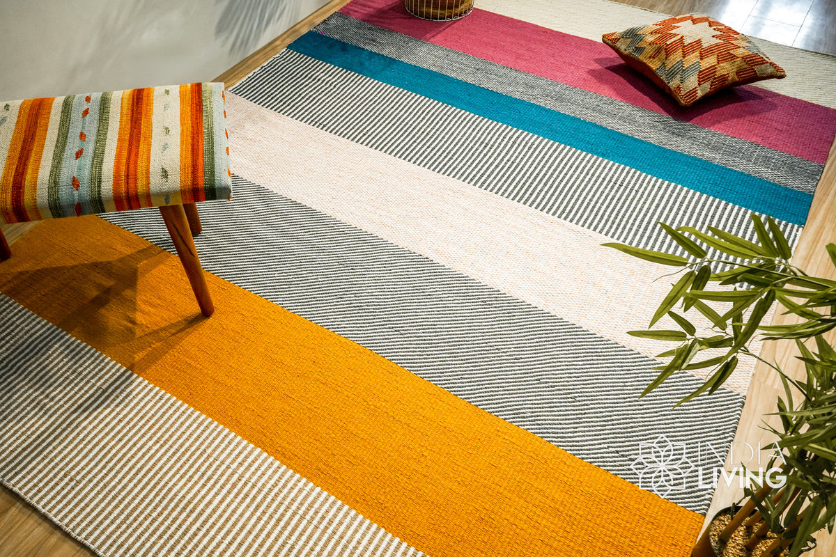 Multicolour Striped Wool Rug, Handwoven