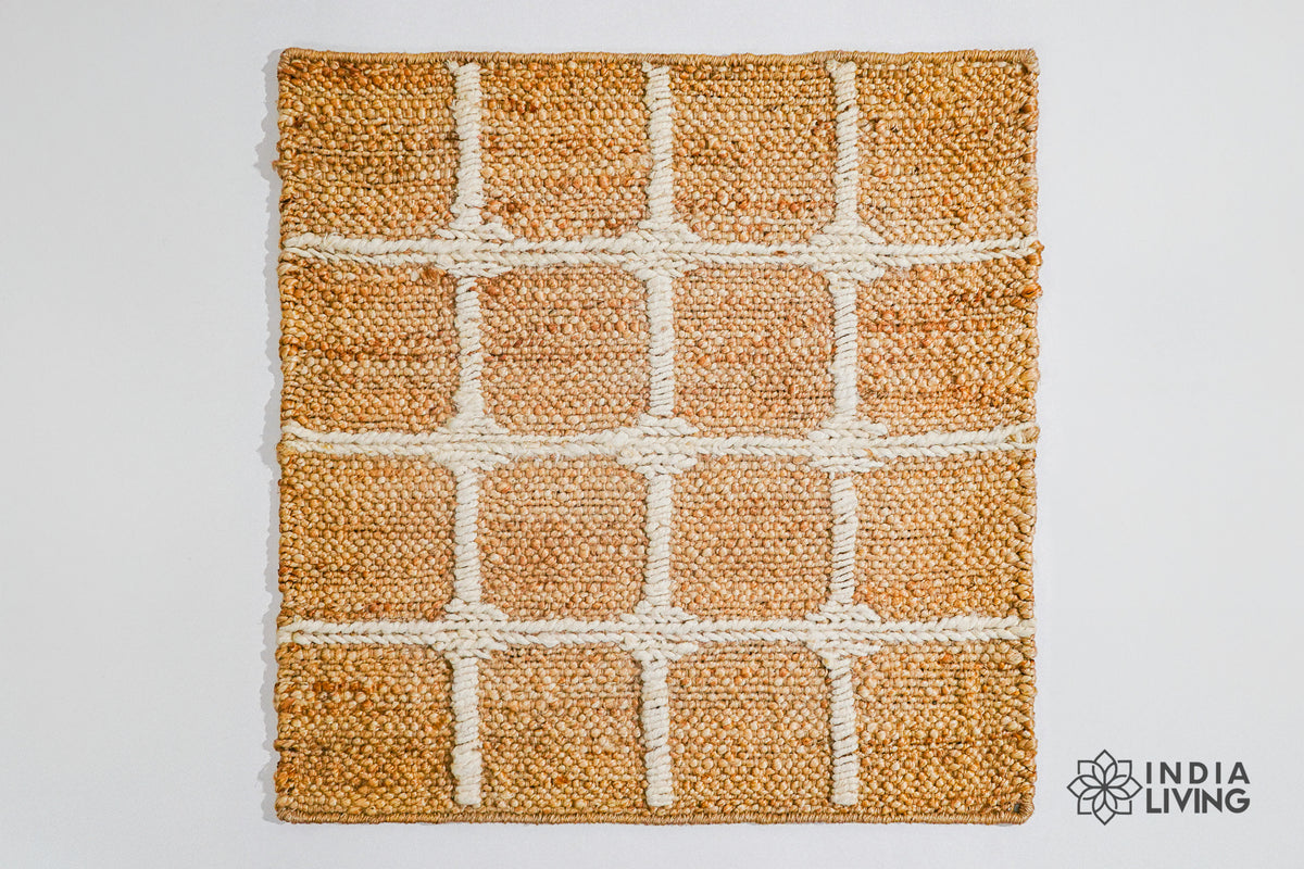 Jute check rug styled in a living room