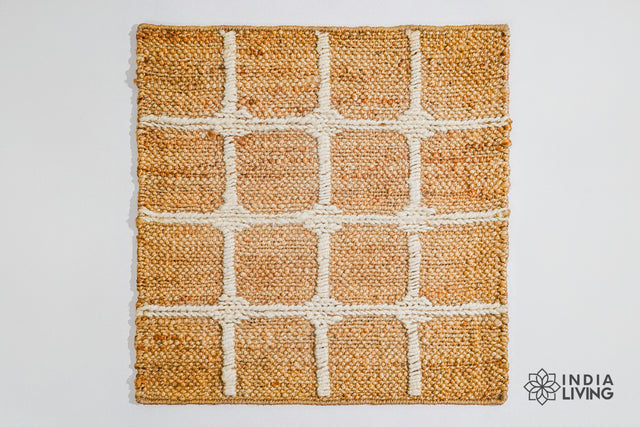 Jute check rug styled in a living room