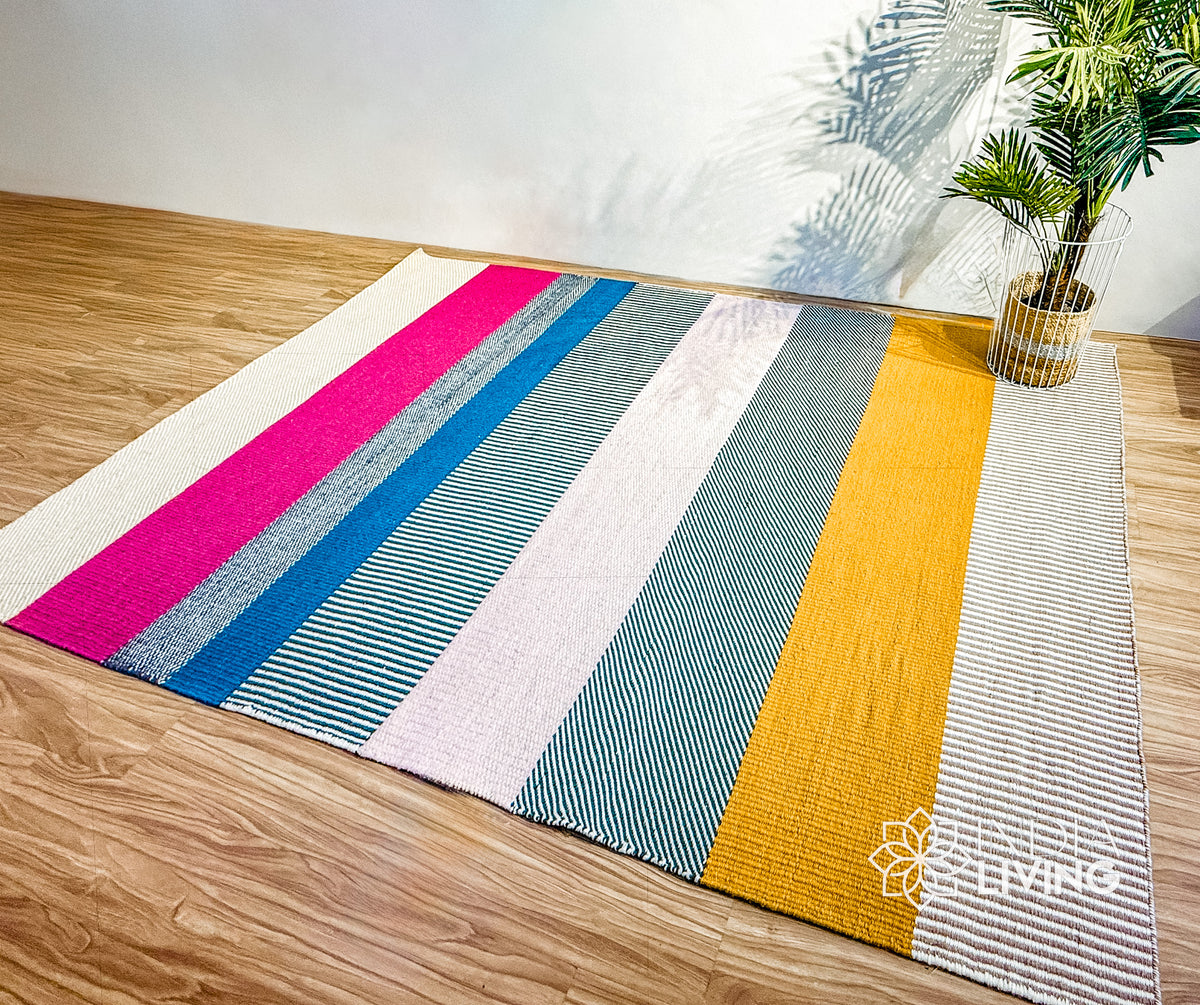 Multicolour Striped Wool Rug, Handwoven