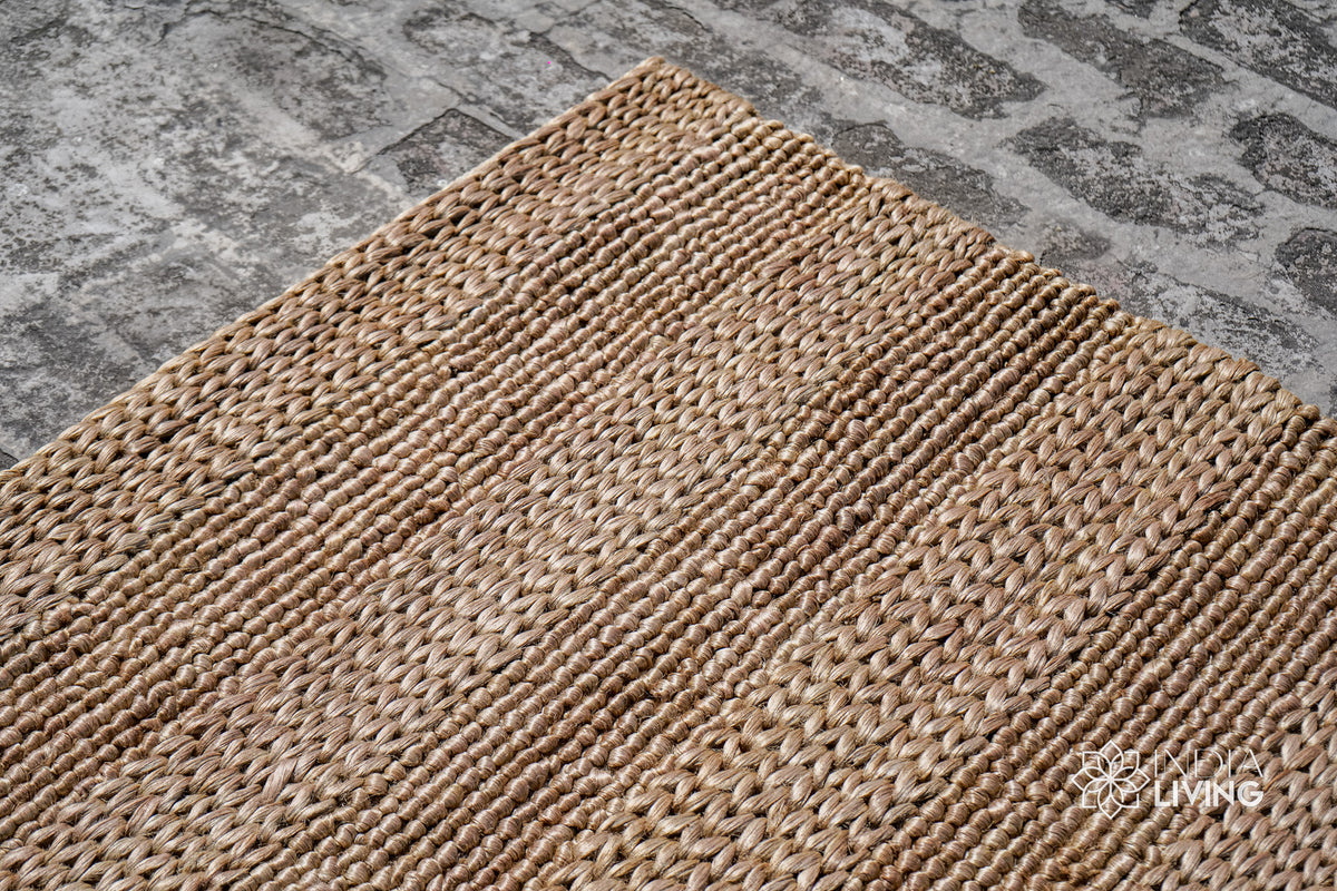 Close-up of schumack weave texture on jute rug