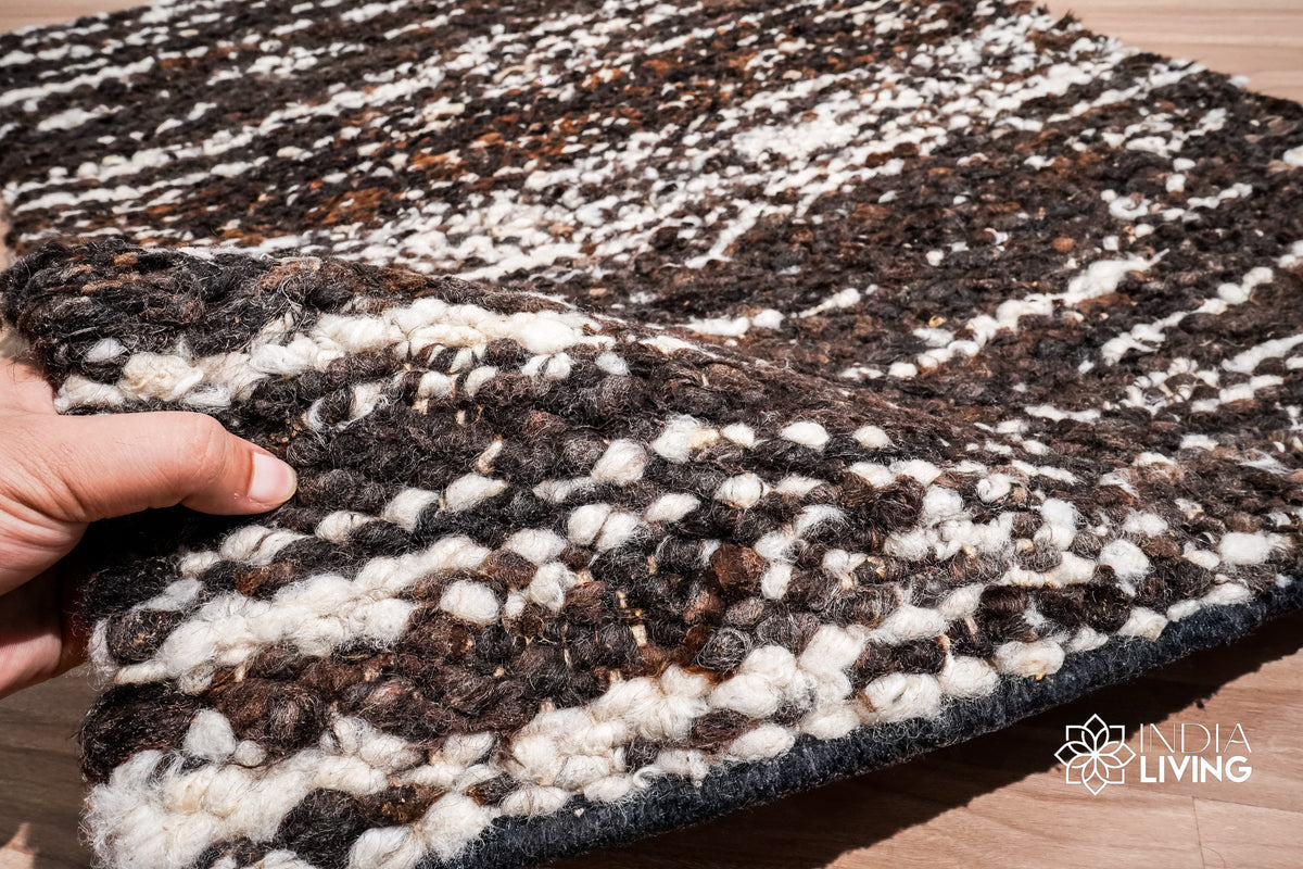 Handcarded wool rug in natural daylight