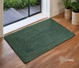 Green jute rug in a dining room setting