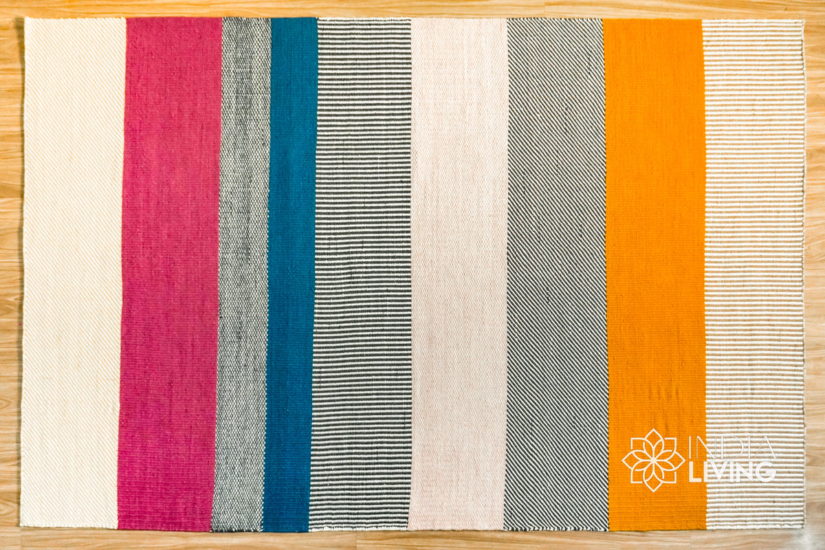 Multicolour Striped Wool Rug, Handwoven