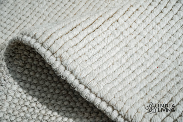 Ivory wool rug styled in a living room