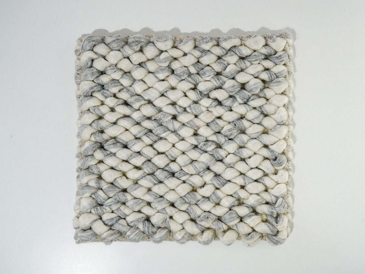 Gray Cashew Loop — Wool rug shown as a full square sample on a pale background
