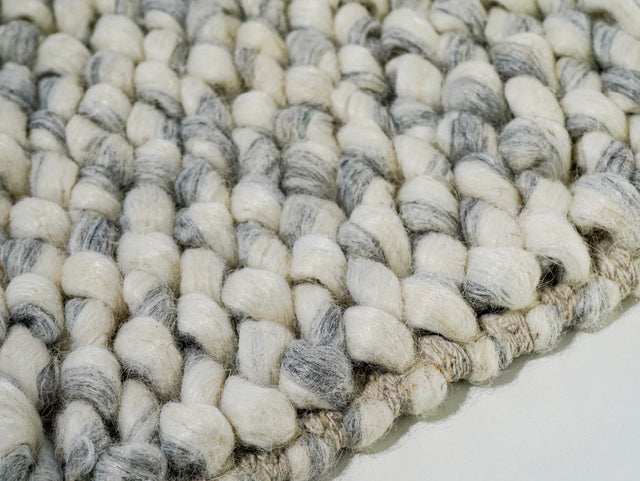 Gray Cashew Loops — close-up of the weave, raised loop pile, and wrapped edge finish