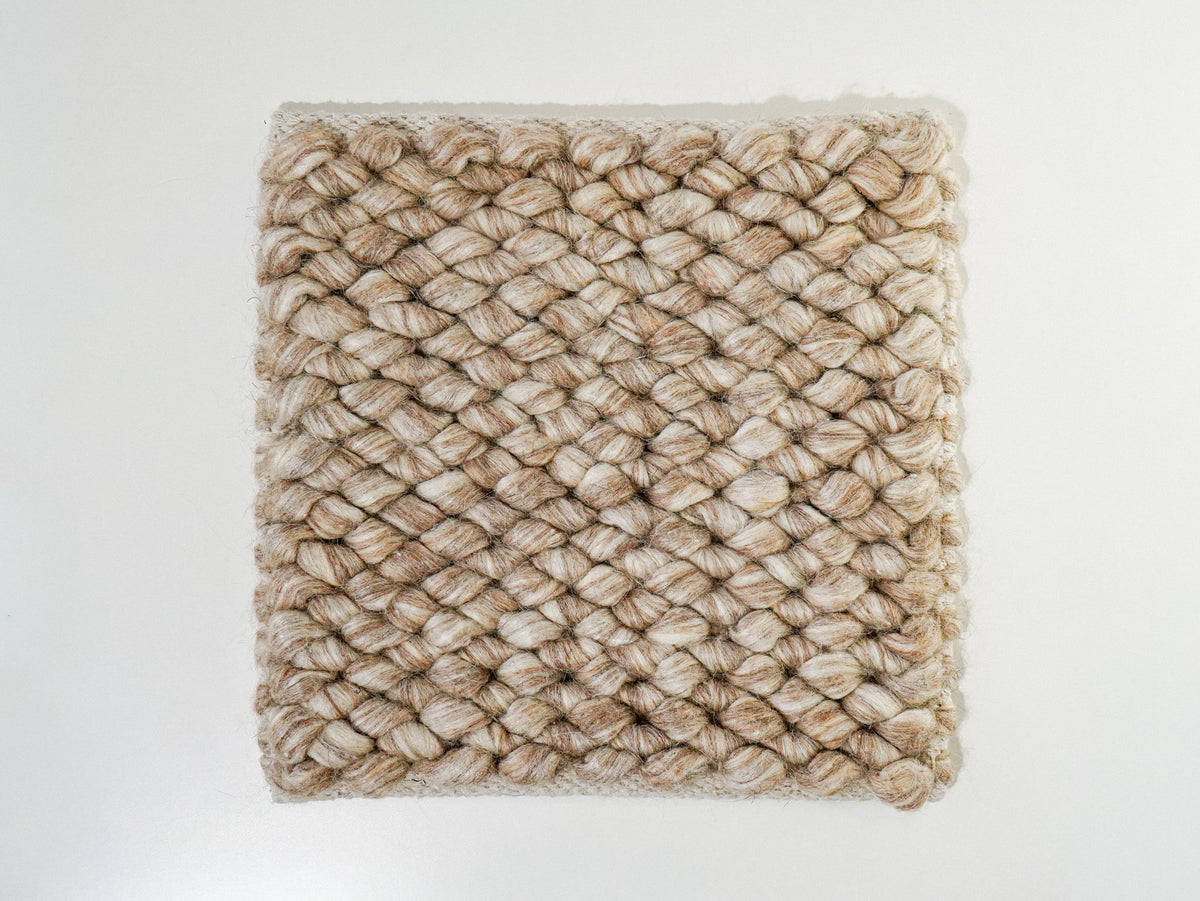 Beige Cashew Loop — Wool rug, full square sample shown face up on a white background