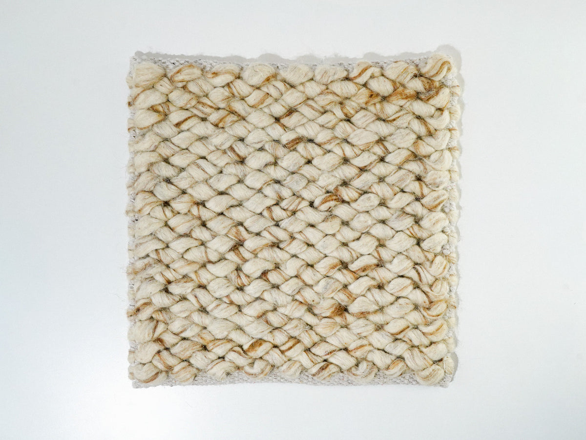 Beige Cashew Loop — Wool rug, full square sample viewed from above on a white background