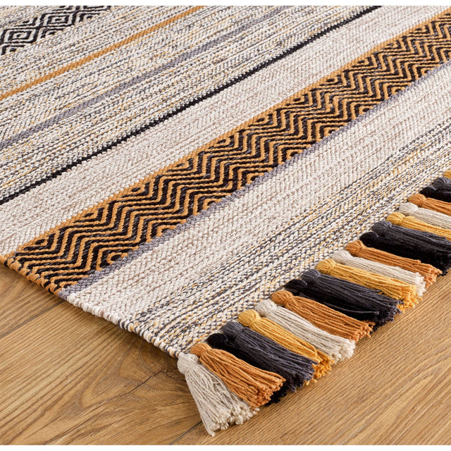 Ivory kilim rug styled in a living room setting