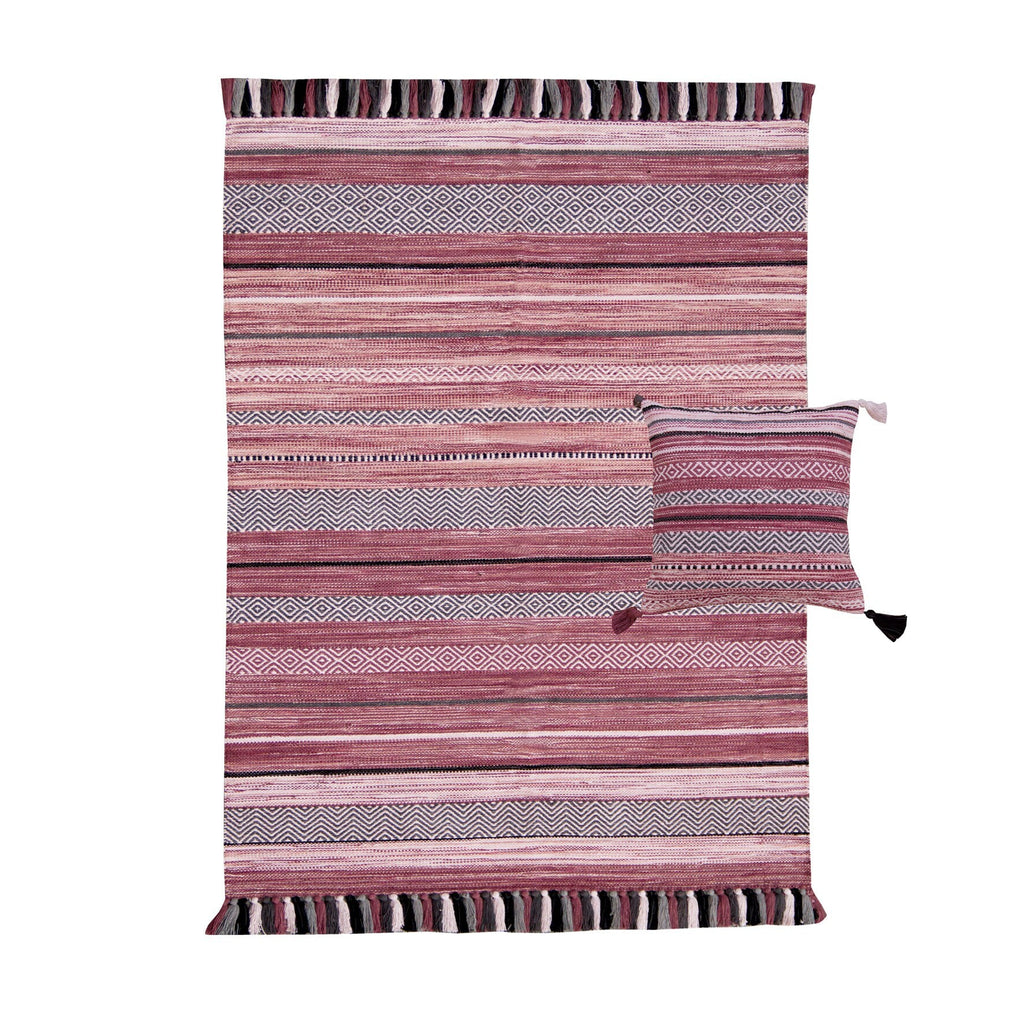 Pink Multi Striped Kilim Area Rug For Living Room,Bedroom,Handmade,Moroccan,Indian Cotton Dhurrie, Antique Bohemian Decor Carpet,Aesthetic