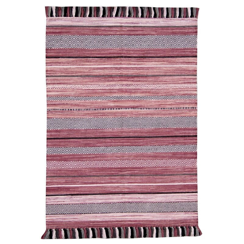 Pink Multi Striped Kilim Area Rug For Living Room,Bedroom,Handmade,Moroccan,Indian Cotton Dhurrie, Antique Bohemian Decor Carpet,Aesthetic