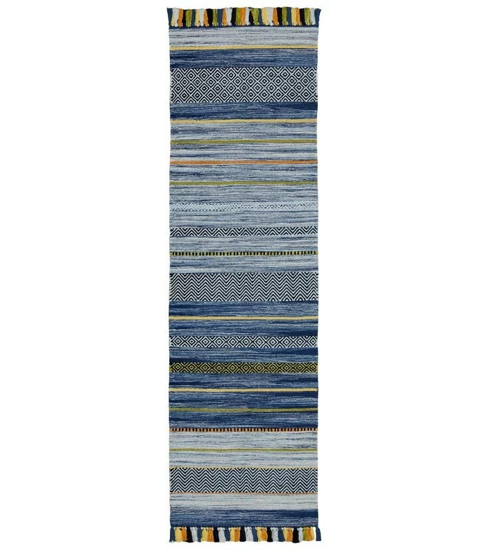 Bohemian Multi Striped Blue kilim Rug, Moroccan Decor, Handmade , Ethnic, High Quality