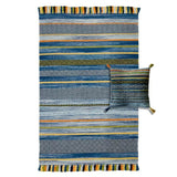 Blue bohemian kilim rug fringe and edge detail