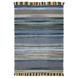 Close-up of blue kilim rug weave texture