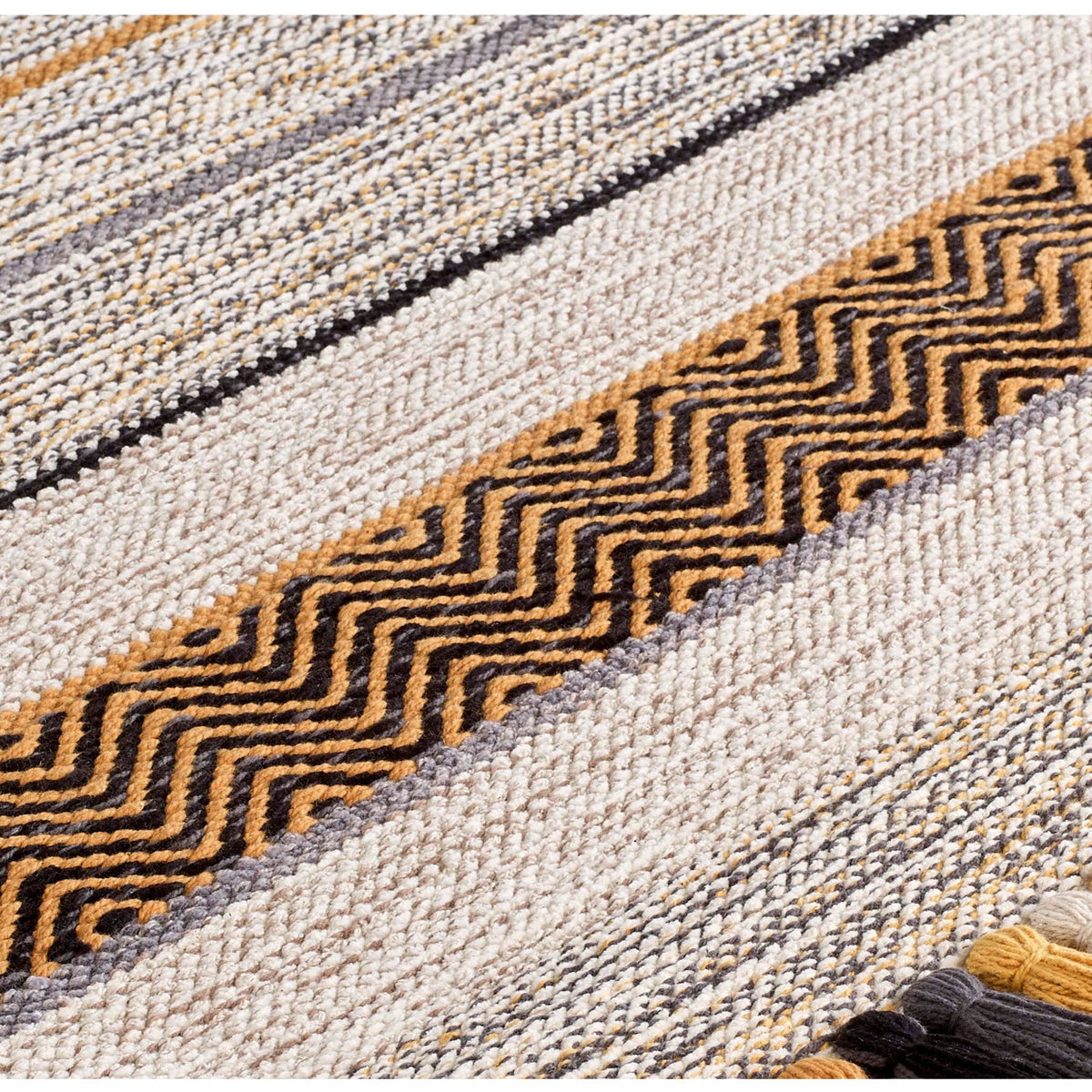 Close-up of cotton chenille texture on ivory rug