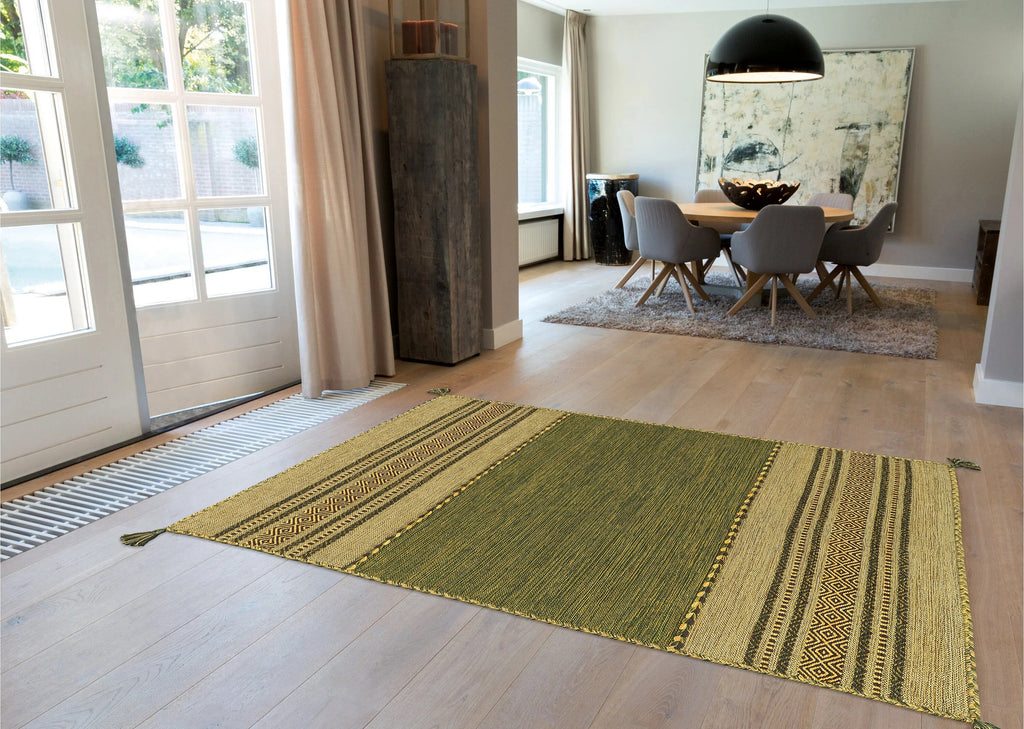 Green Kilim rug, , Indian Handmade flat weave ethnic Moroccan Inspired Bohemian decor rug