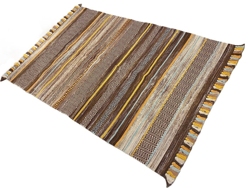 INDIAN COTTON KILIM Brown Flatweave Kaleen Rug /Handmade/moroccan inspired/Christmas/Eco-Friendly/Trending/Bohemian/Living Room 2x3 4x6