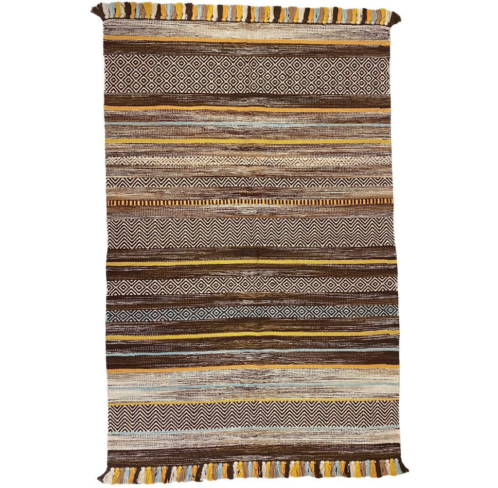 INDIAN COTTON KILIM Brown Flatweave Kaleen Rug /Handmade/moroccan inspired/Christmas/Eco-Friendly/Trending/Bohemian/Living Room 2x3 4x6