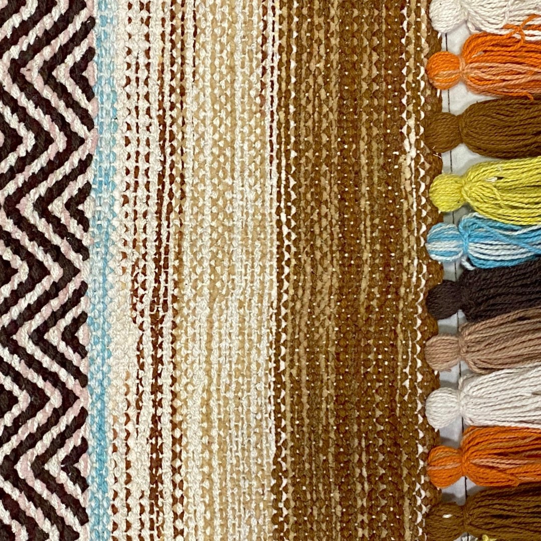 Chenille rug texture close-up showing diamond motif