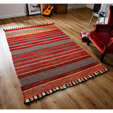 Red striped kilim rug diamond pattern detail