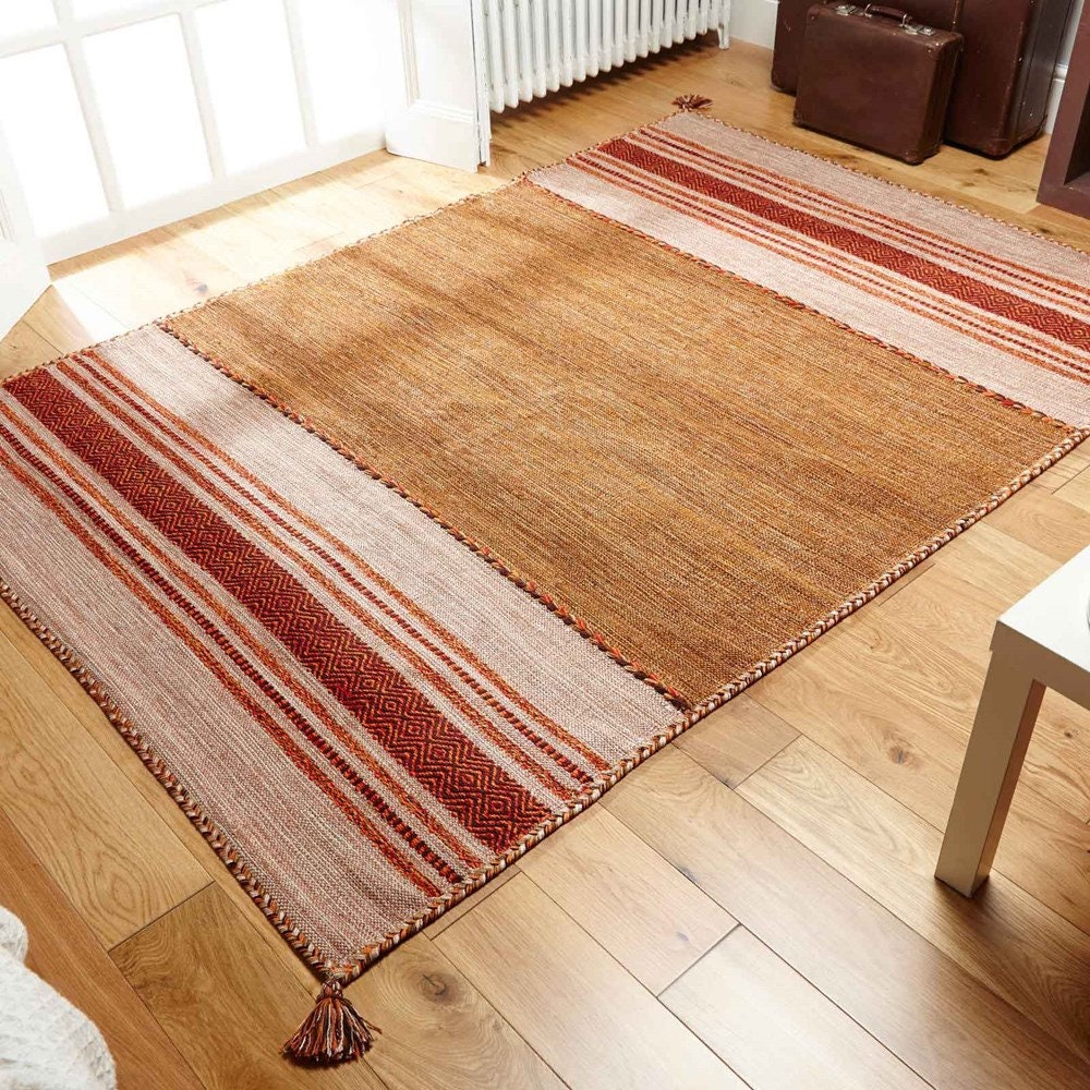 Beige cotton kilim rug, flat lay view