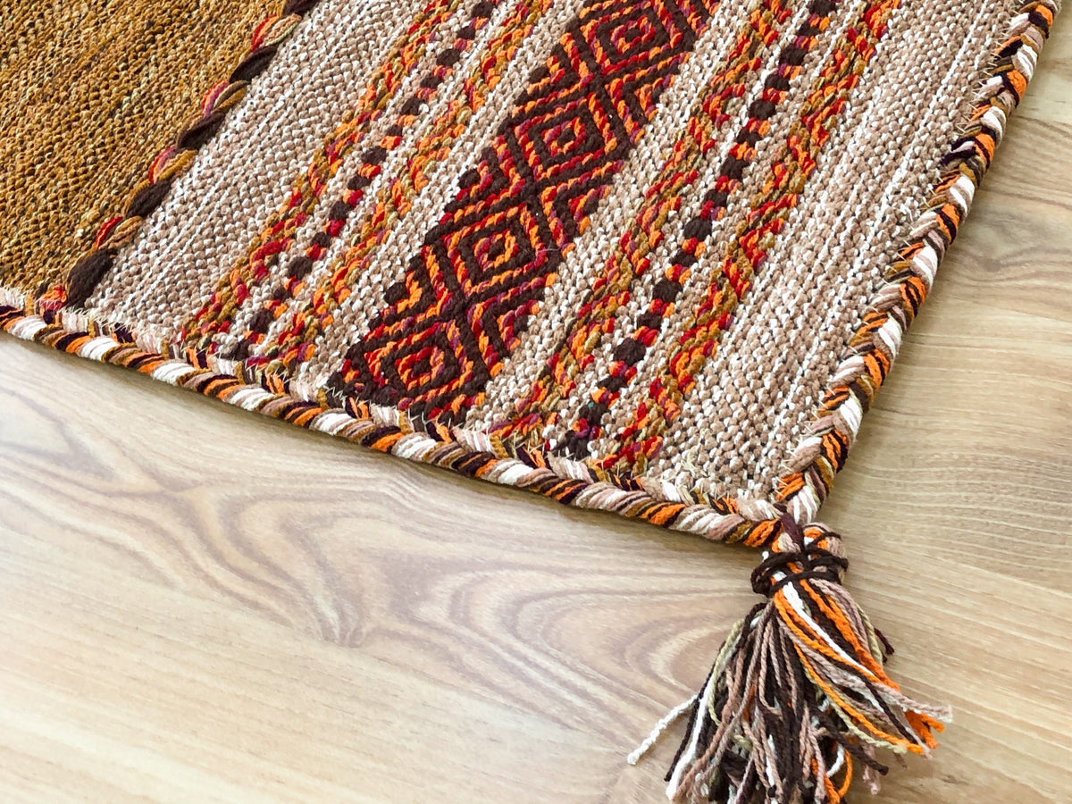 Beige cotton kilim rug weave close-up