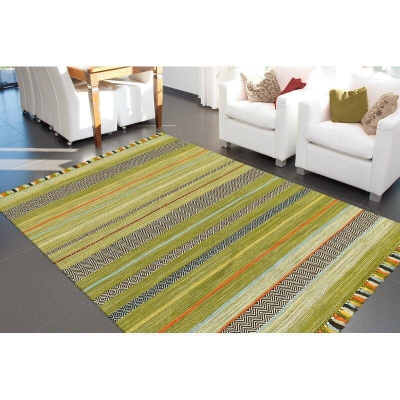 Green kilim rug flat lay full view