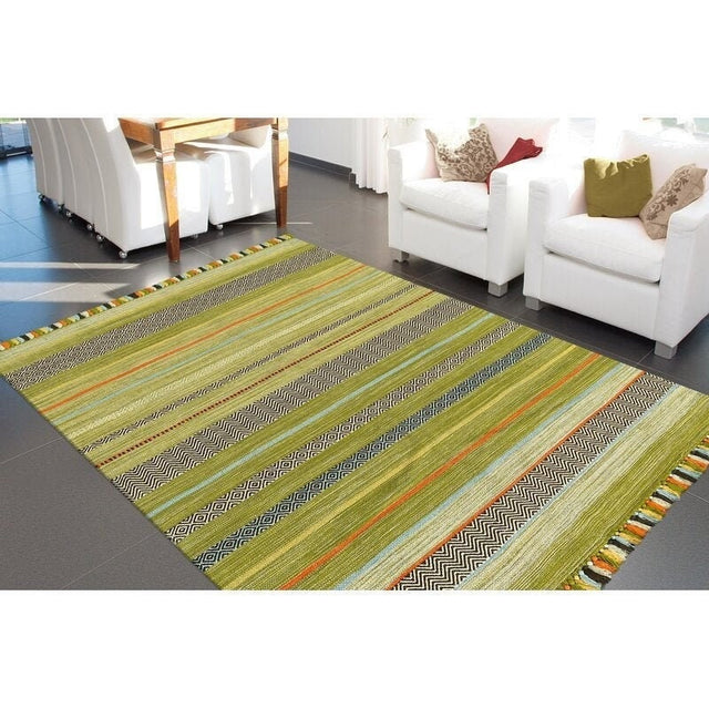 Green kilim rug flat lay full view