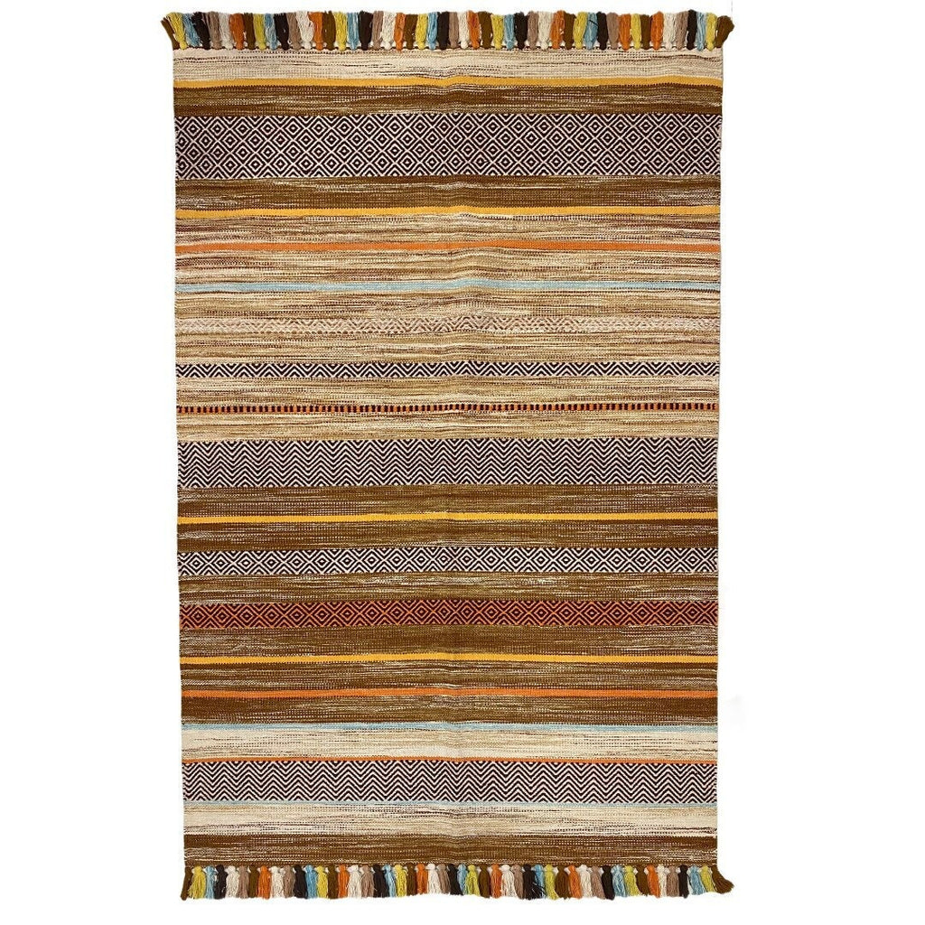 Beige striped kilim Rug | Cotton Chenille rug | Ethnic Design | Bohemian Artistic Carpet | Living Room decor