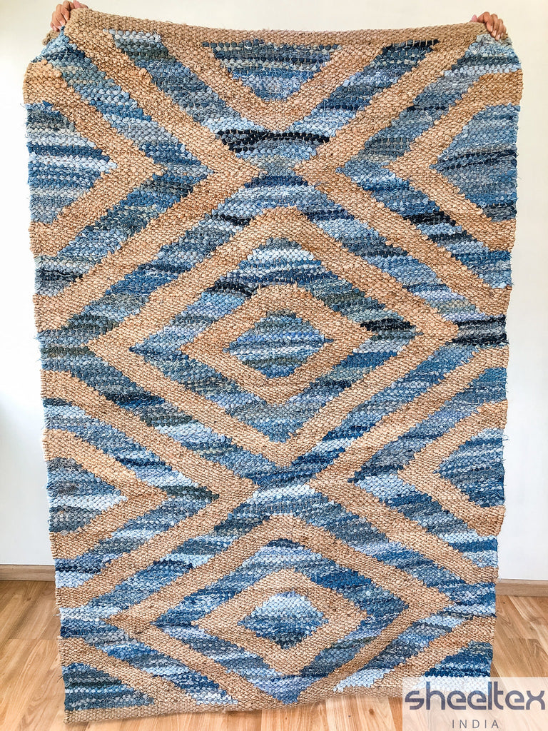 Denim Jute Hemp Rug, Handwoven Natural Hemp rug, Eco friendly Rug, Coastal Rug, Custom made 3x5 5x8 8x10 10x14