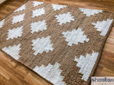 Diamond pattern jute hemp rug flat view showing full pattern
