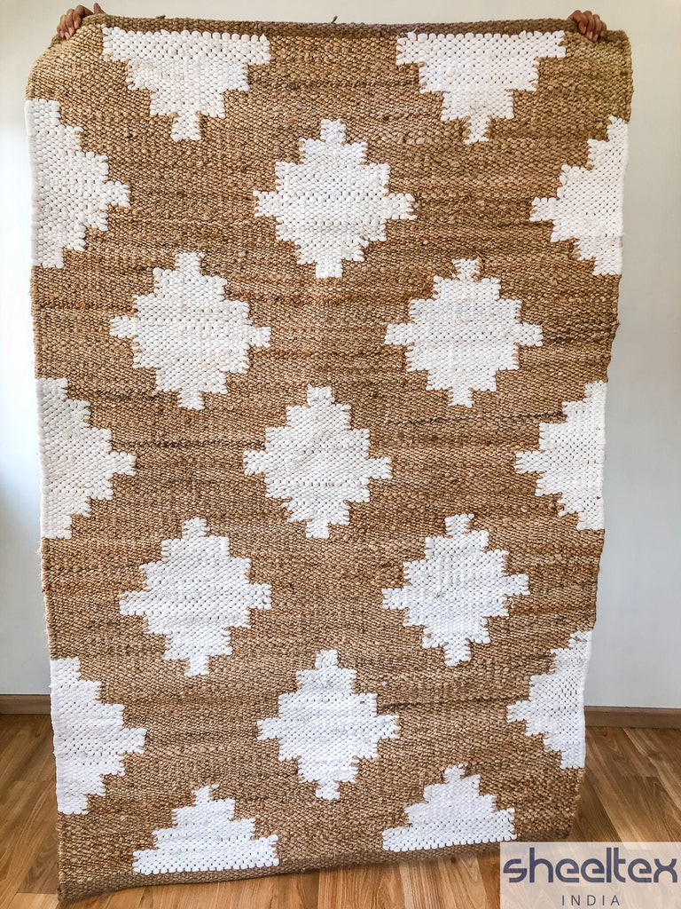 Diamond pattern Jute hemp rug - Rustic and Chic Design, Pet Friendly, Bohemian decor rug, Custom made in any size