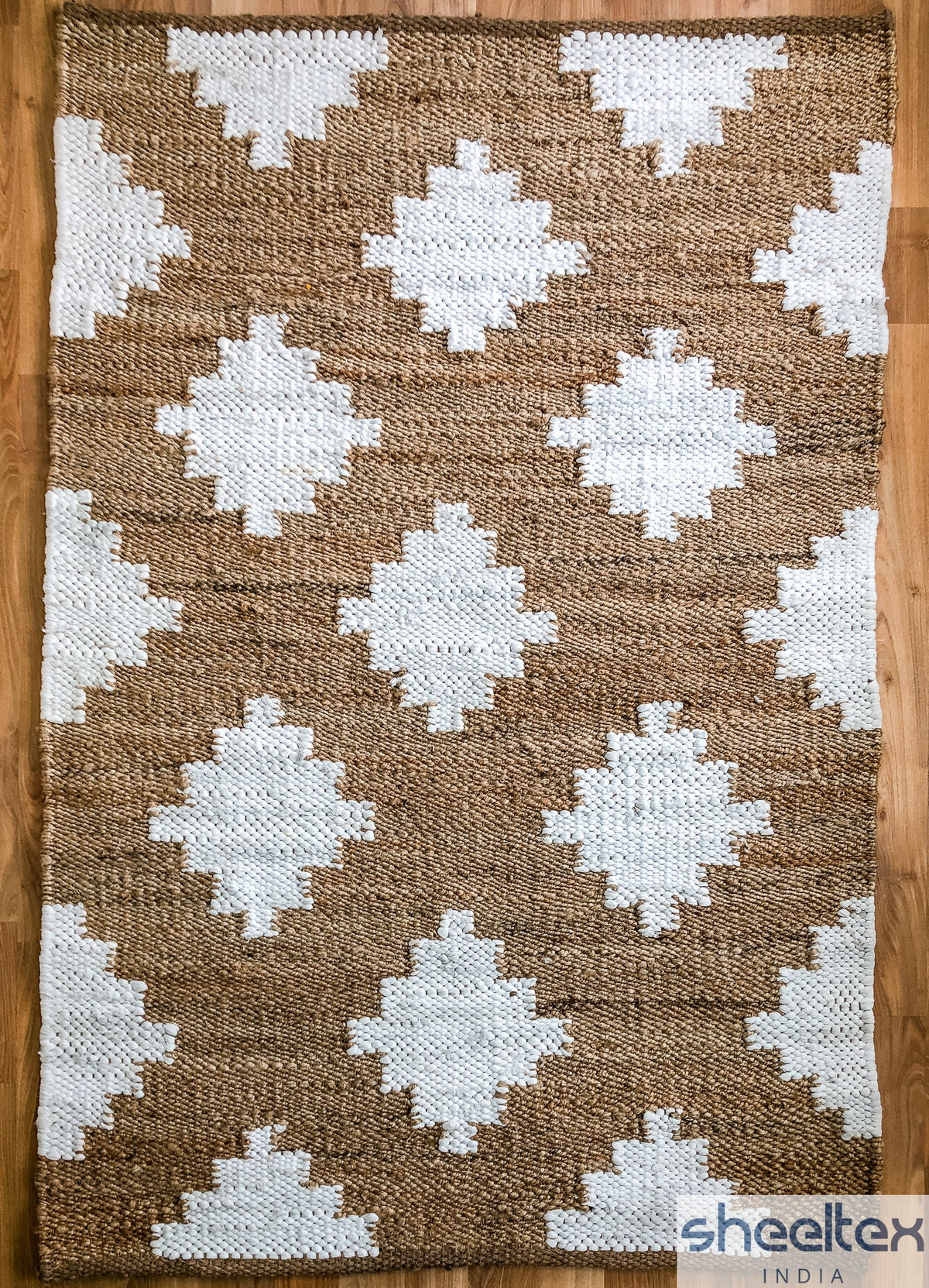 Diamond pattern jute rug texture macro shot