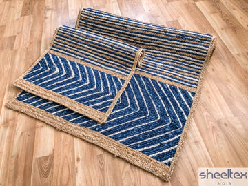 Blue Jute Braided Area Rug - Handcrafted Sustainable Home Decor for Any Room/Eco friendly Rug/Coastal Rug 3X5 4x6 5x8 6x9 8x10 9x12