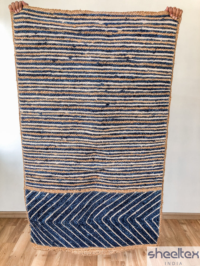 Blue Jute Braided Area Rug - Handcrafted Sustainable Home Decor for Any Room/Eco friendly Rug/Coastal Rug 3X5 4x6 5x8 6x9 8x10 9x12